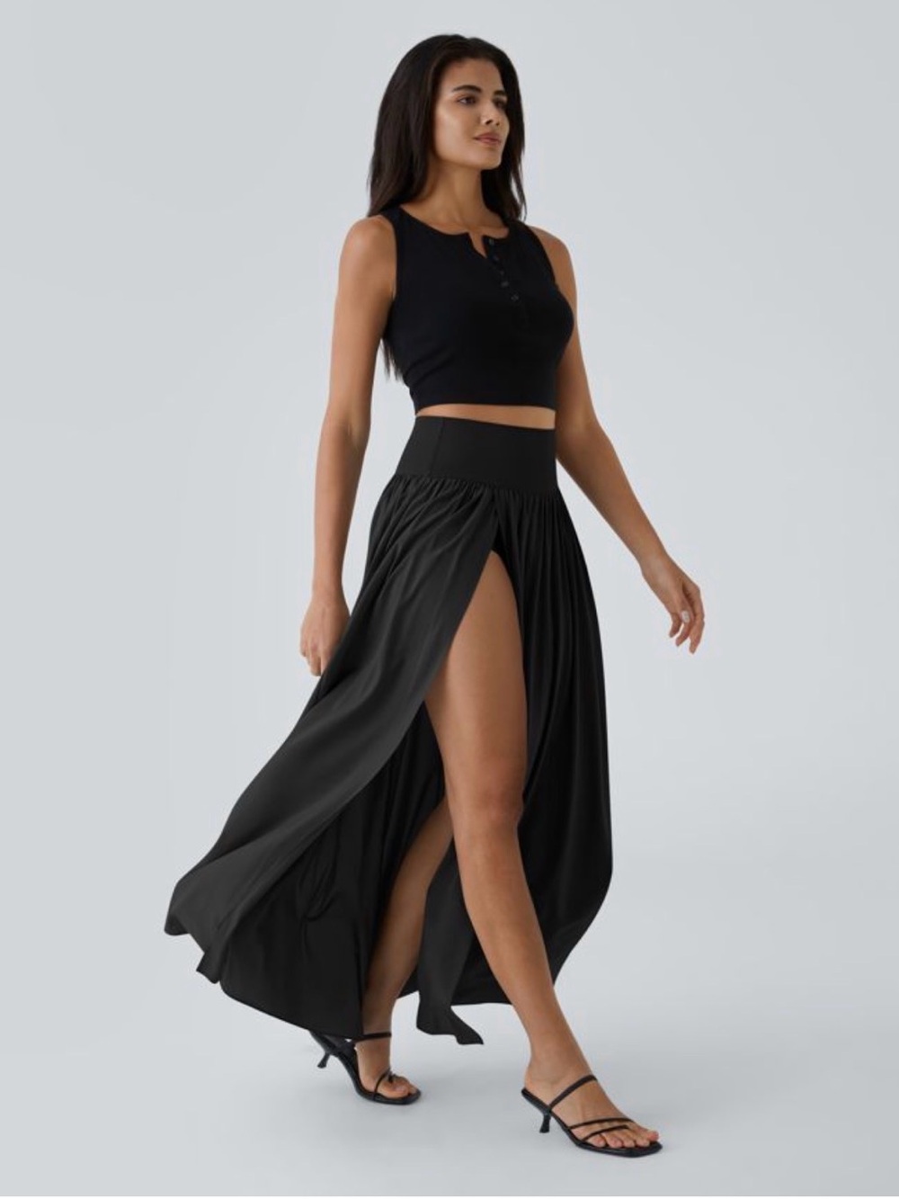HALARA Black High-Slit Maxi Skirt with Elastic Waist and attached underwear